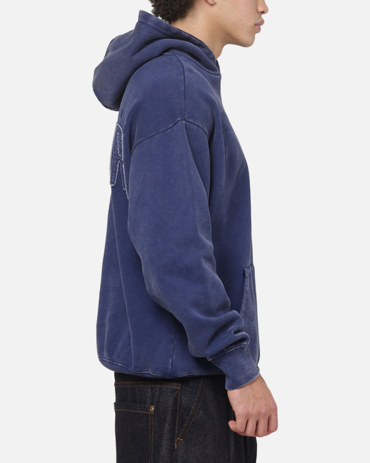 Blue Embroidered Athletic Hoodie with Adjustable Drawstring Hood and Kangaroo Pocket