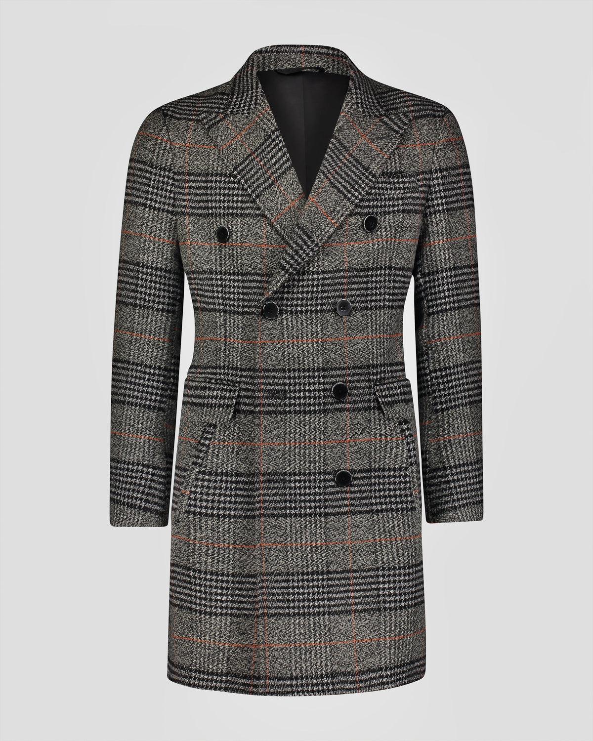 SG Men's Anniversary V Double Breasted Topcoat – Grey + Orange Plaid