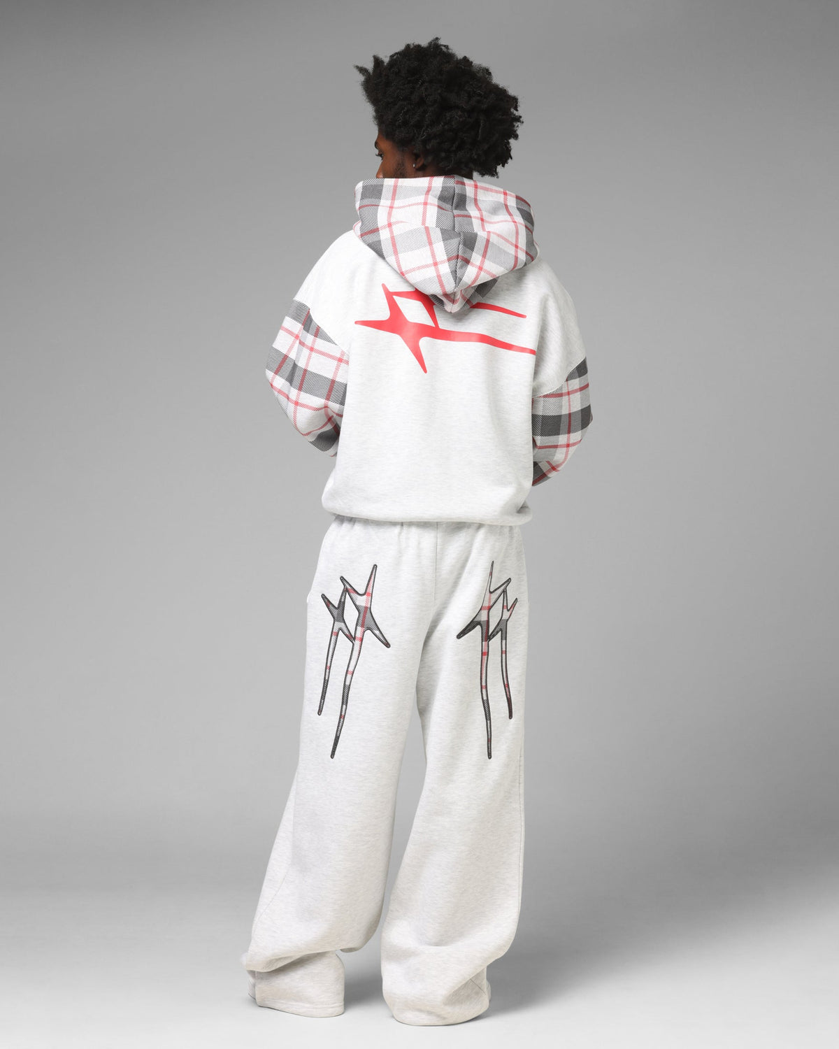 Full Zip Hoodie with Dropped Shoulder and Graphic Embroidery, Off White Red