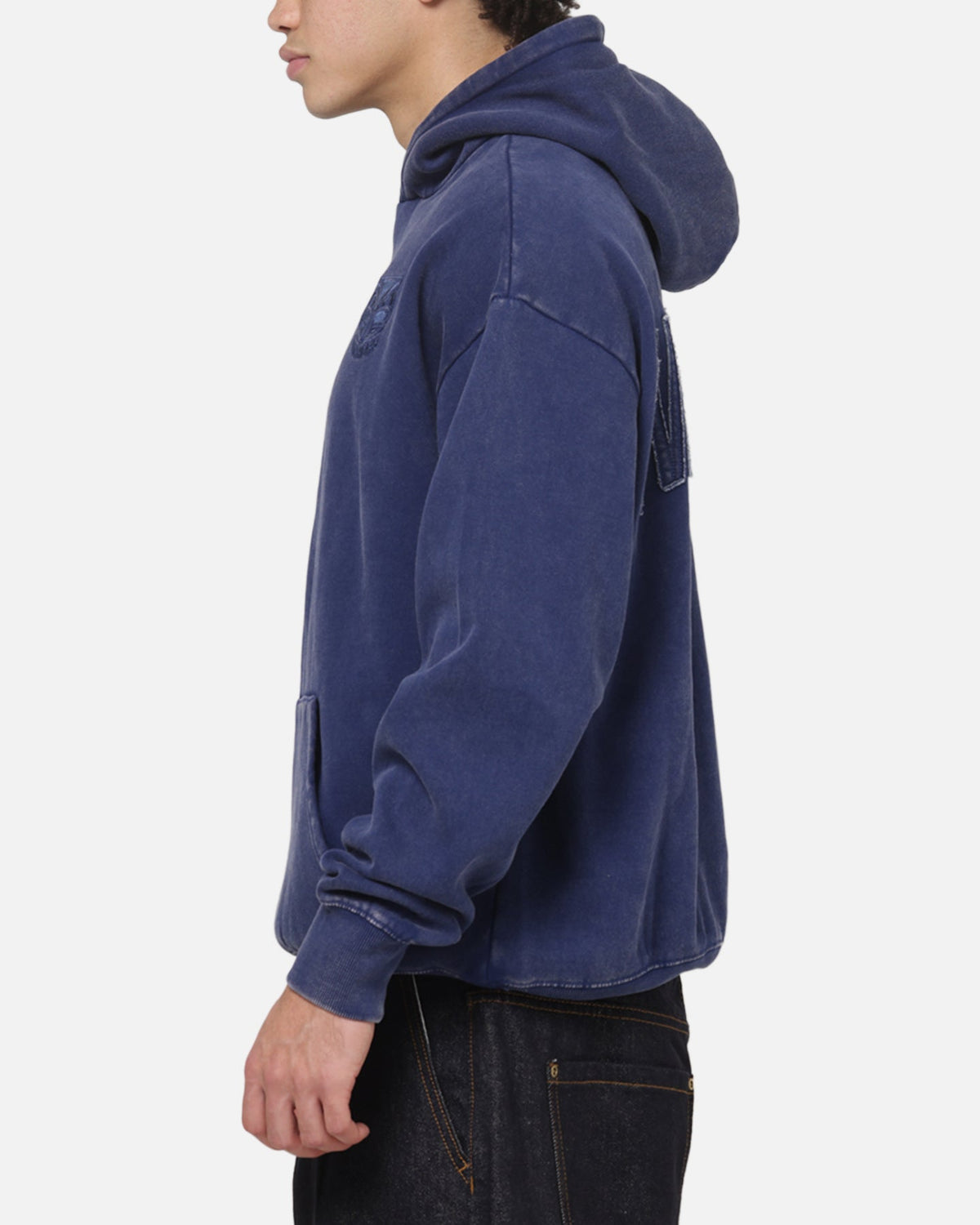 Blue Embroidered Athletic Hoodie with Adjustable Drawstring Hood and Kangaroo Pocket