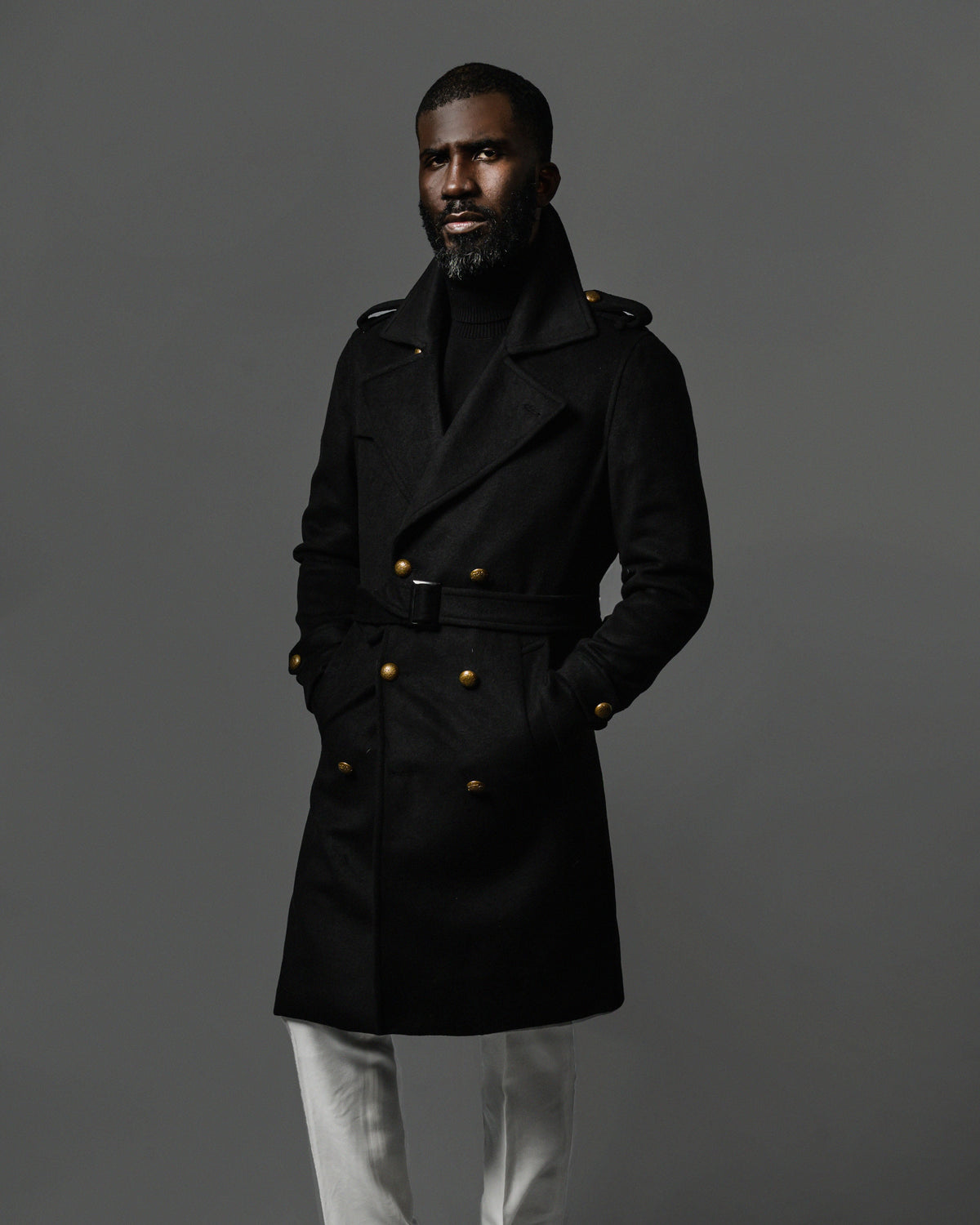 Double Breasted Overcoat for Fall and Winter Wear, Black