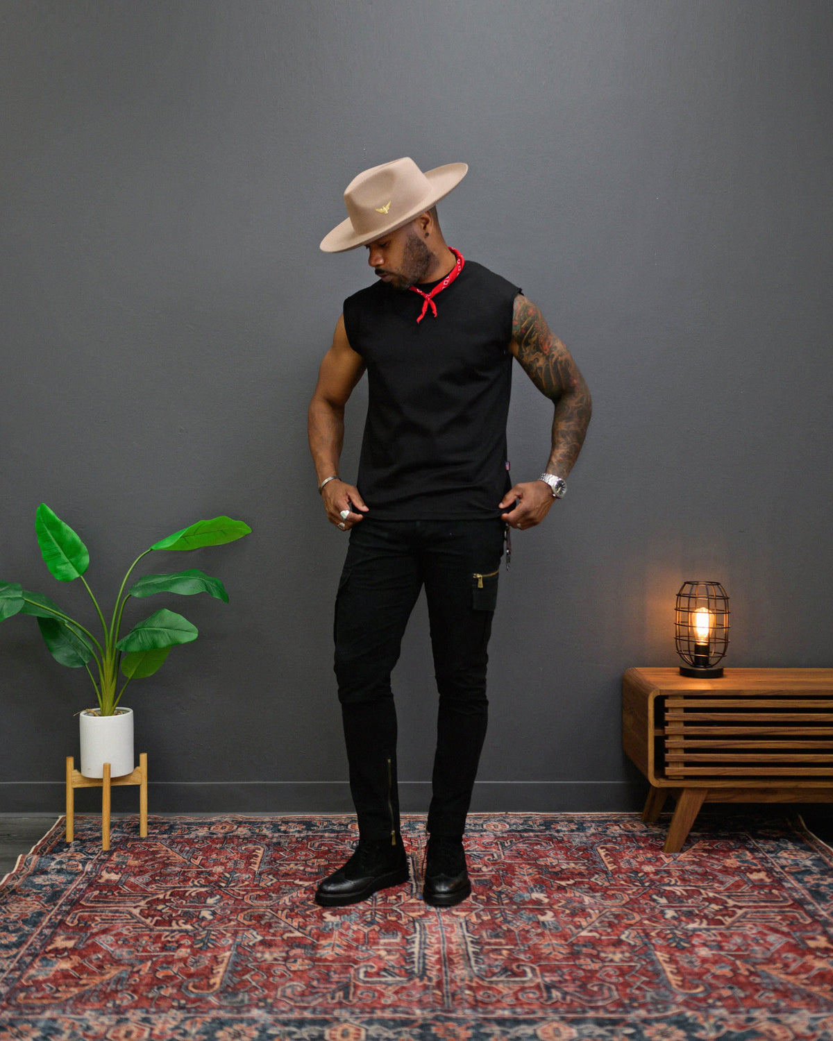 Southern Gents Slim Cargo Trousers - Black