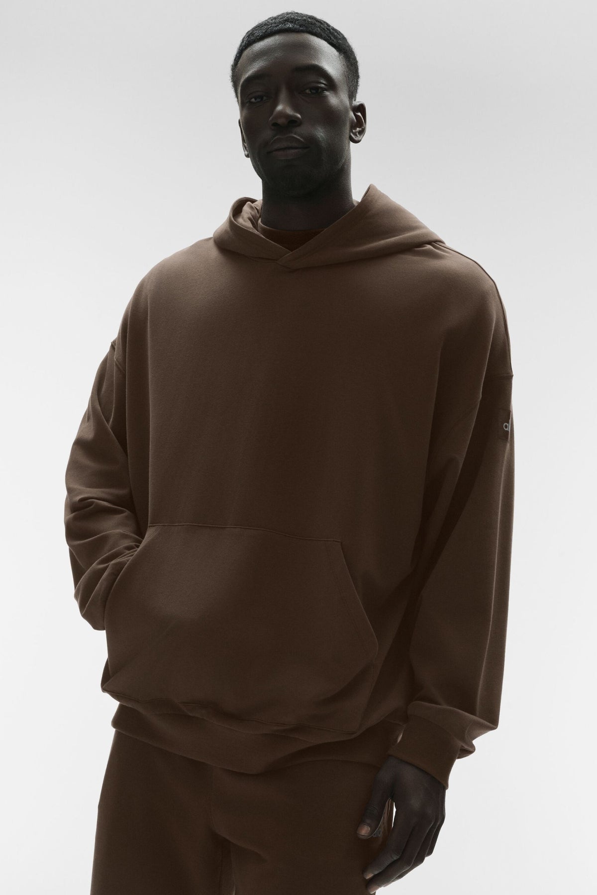 Cotton Blend Pullover Hoodie with Dropped Shoulders and Kangaroo Pocket