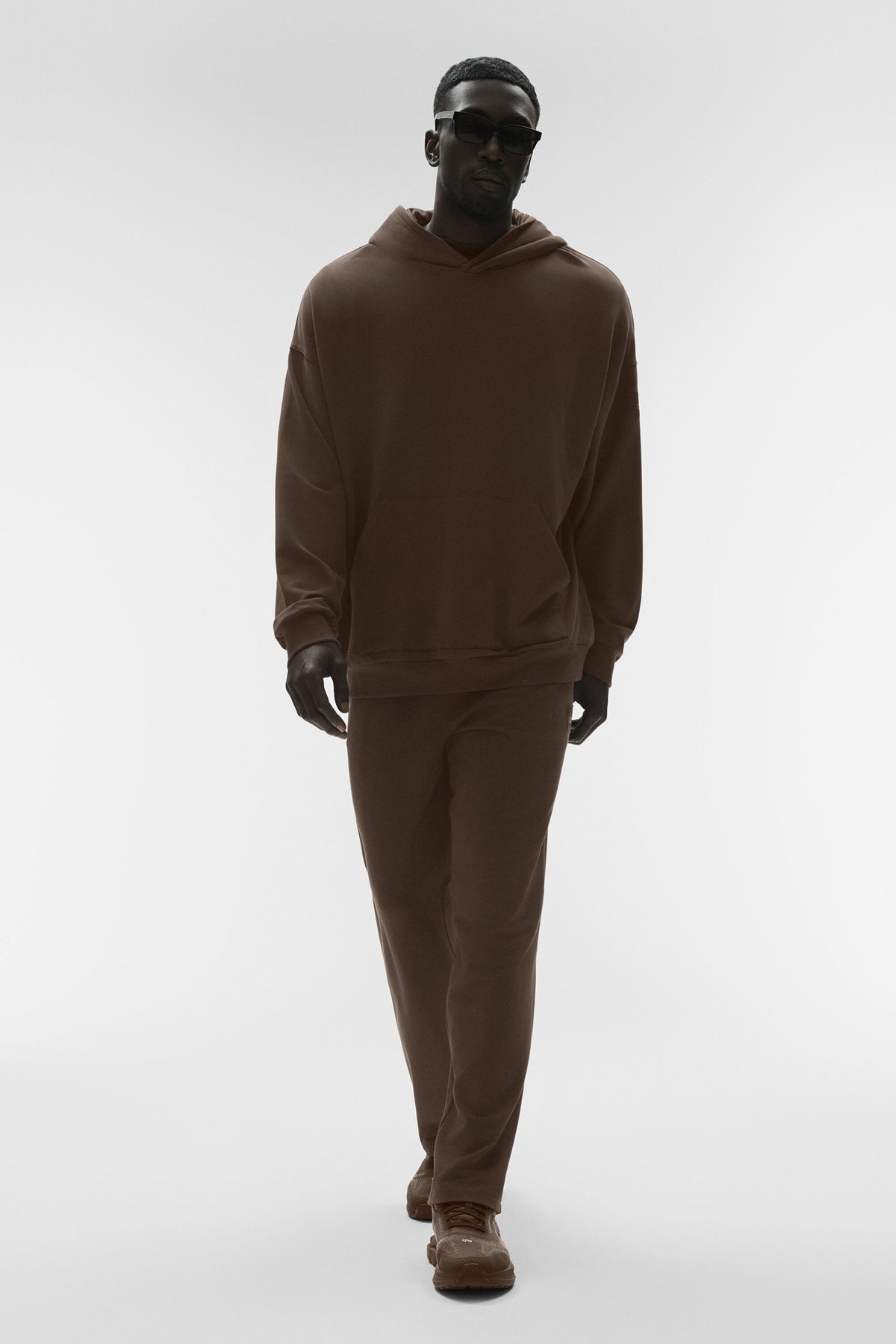 Cotton Blend Pullover Hoodie with Dropped Shoulders and Kangaroo Pocket