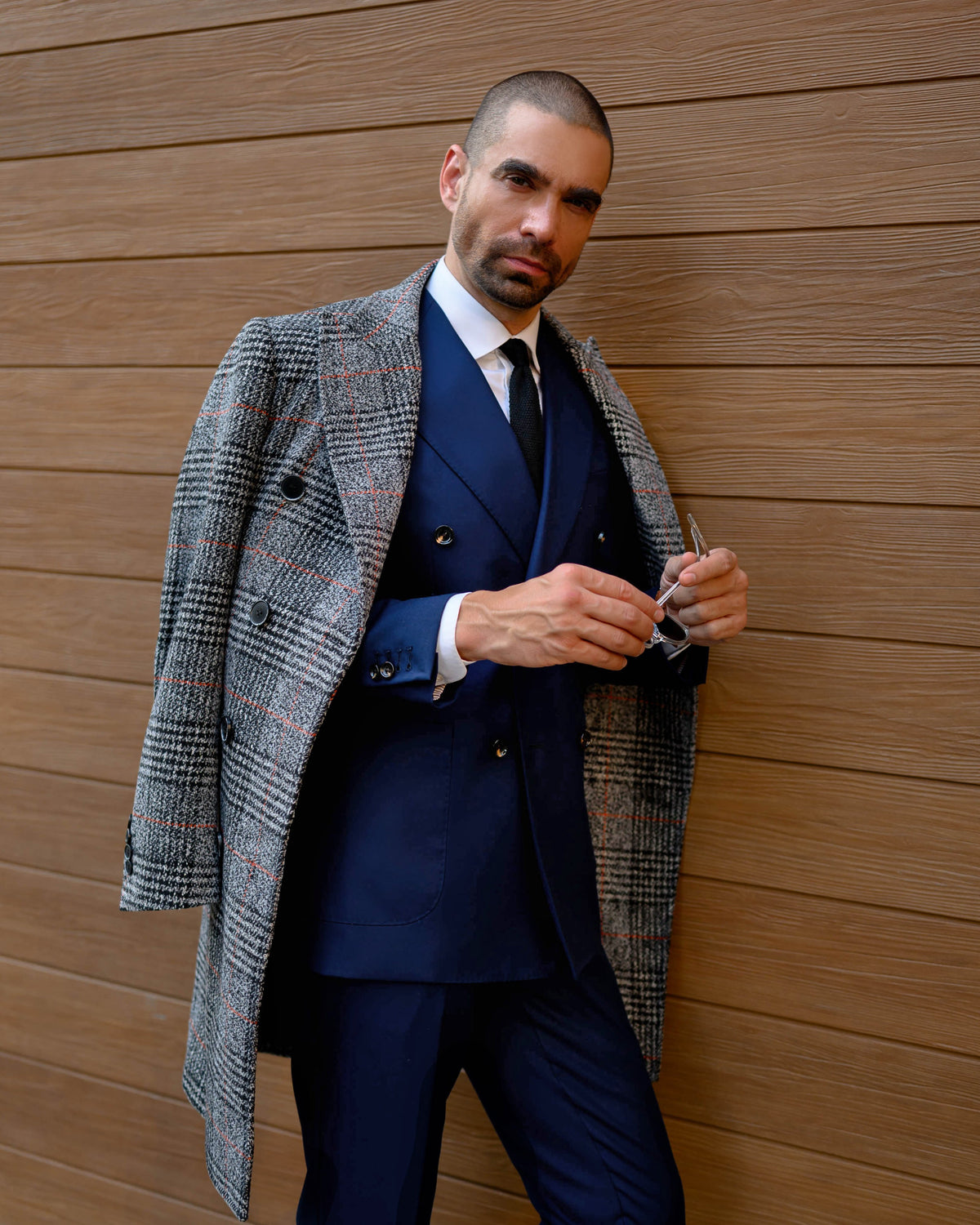 Southern Gents Doublebreasted Grey Plaid Coat and Doublebreasted Navy Suit