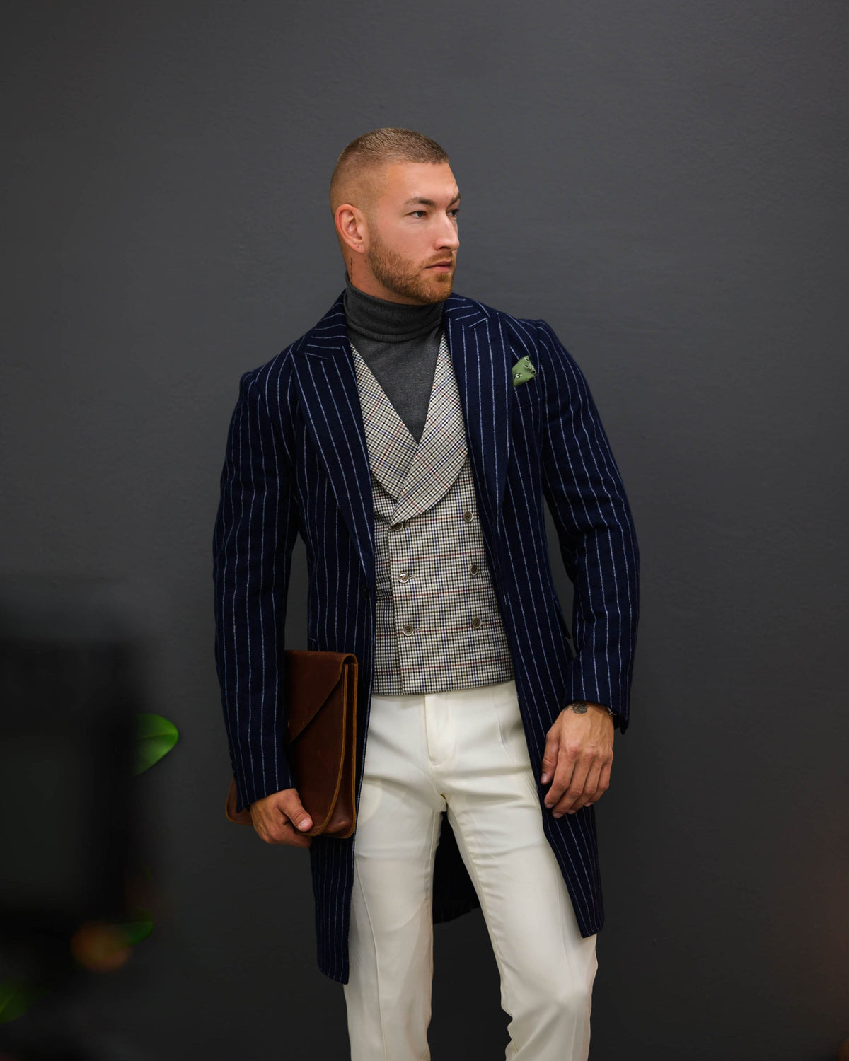 Southern Gents Singlebreasted Navy Pinstripe Overcoat