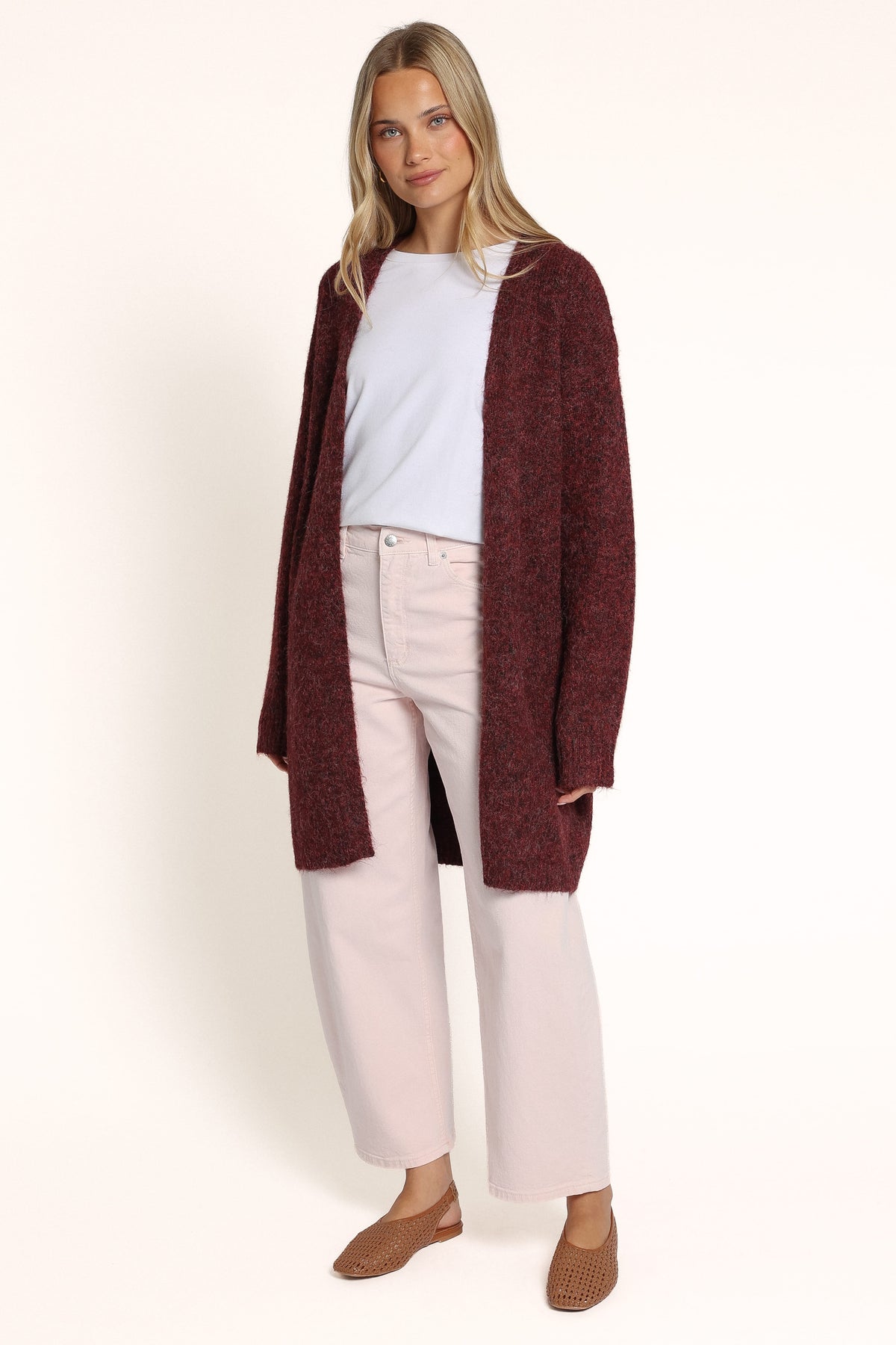 KNITWEAR Freya Long Line Cardigan - Burgundy