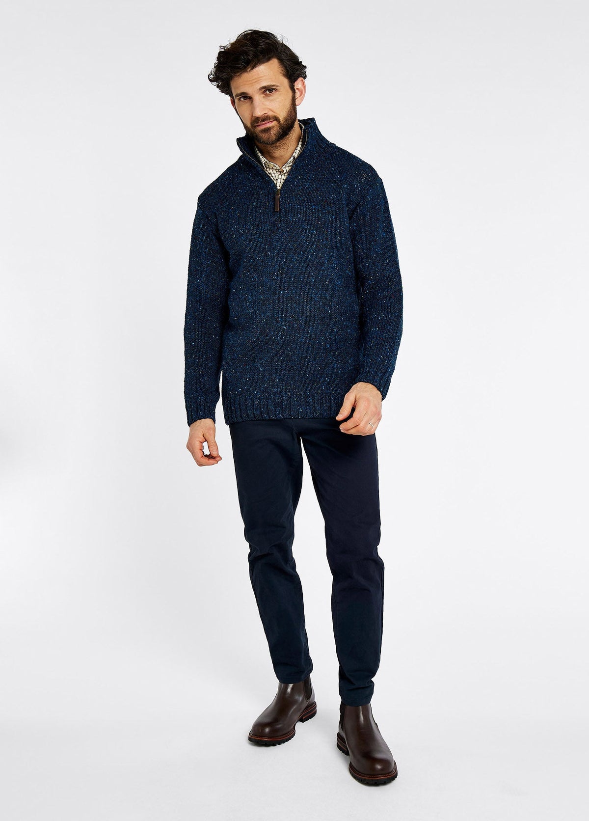 Men's Chunky Knit Wool Sweater with Flecked Texture, Cold Weather