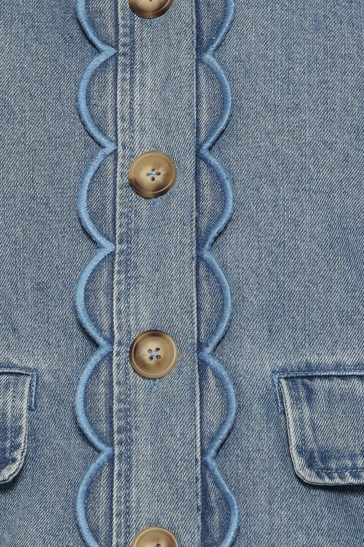 OUTERWEAR Heidi Scallop Trim Denim Jacket - Medium Wash