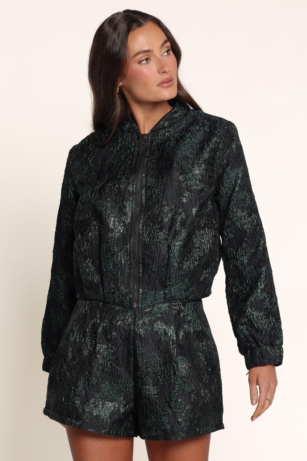 OUTERWEAR Jessie Bomber Jacket - Emerald Brocade