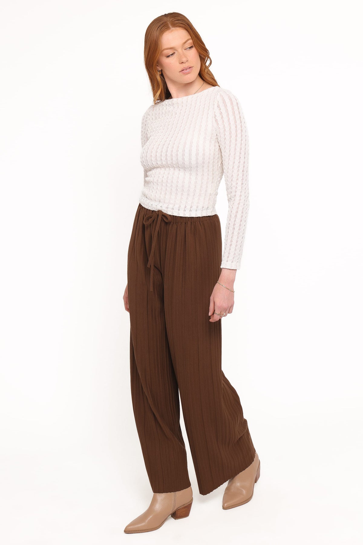 Petal and Pup USA BOTTOMS Davis Pleated Knit Pant - Brown