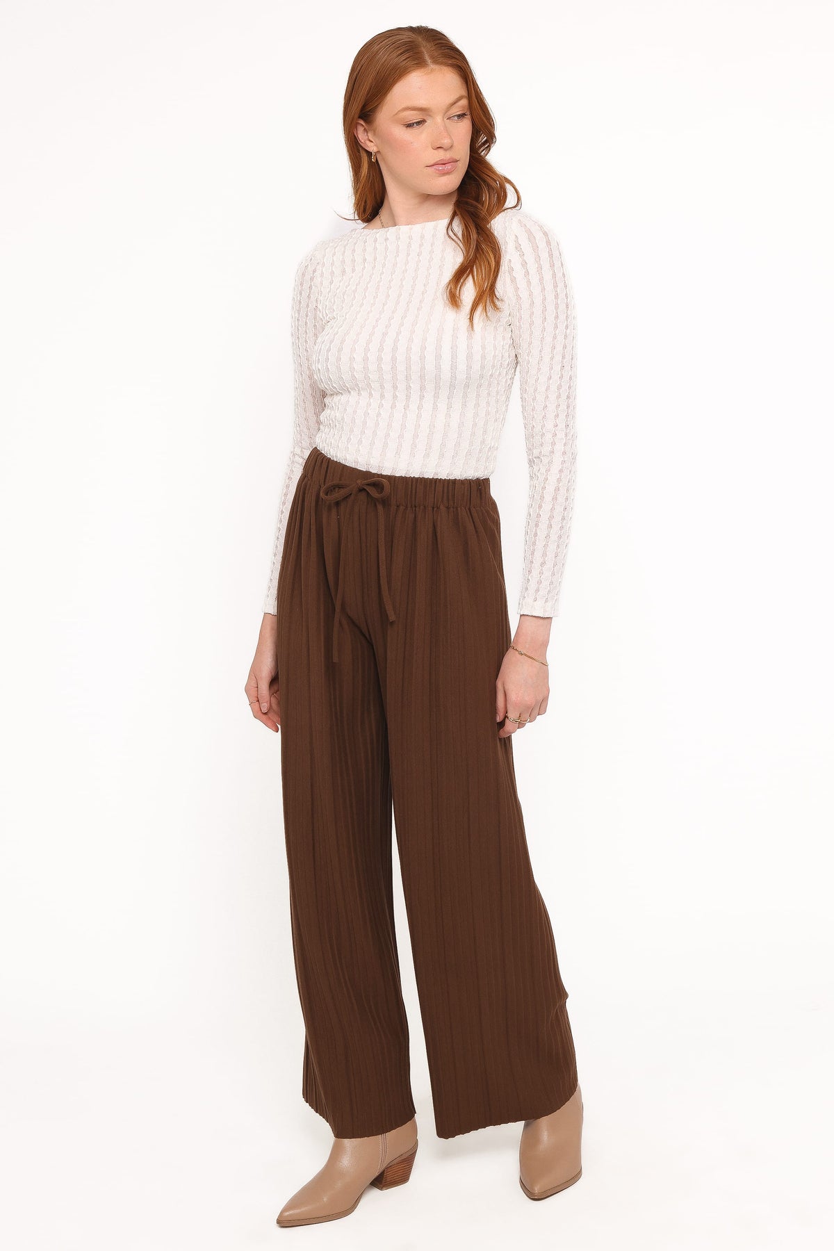 Petal and Pup USA BOTTOMS Davis Pleated Knit Pant - Brown