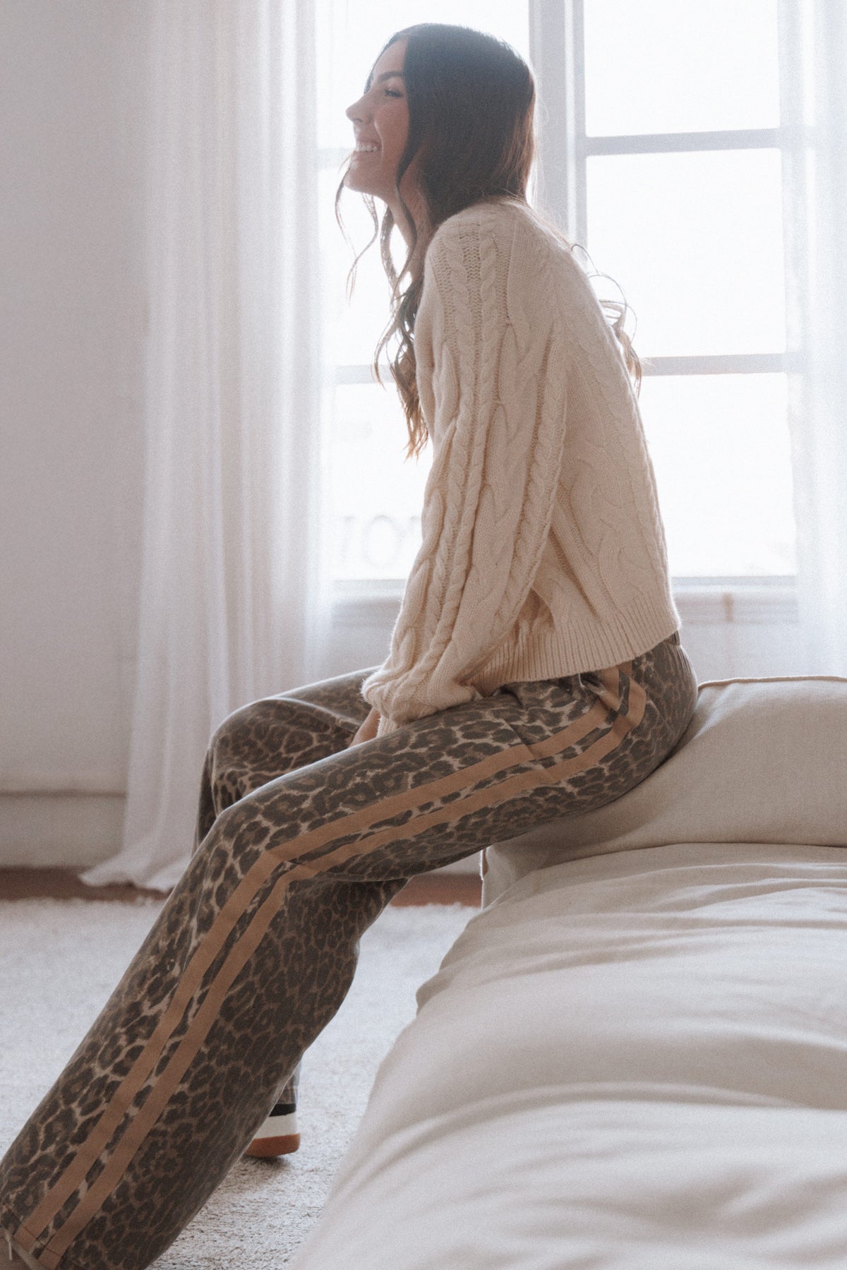 Petal and Pup USA BOTTOMS Fletcher Denim Racer Pants - Leopard