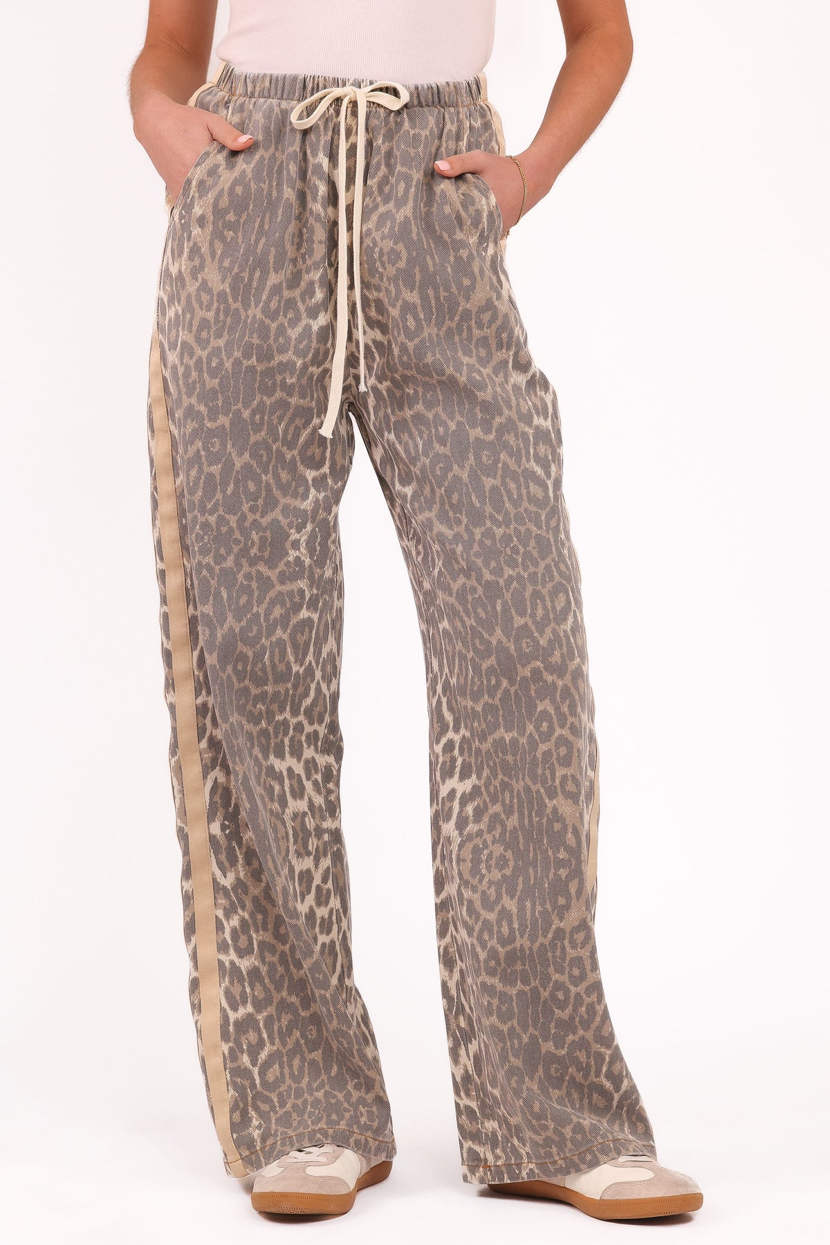Petal and Pup USA BOTTOMS Fletcher Denim Racer Pants - Leopard