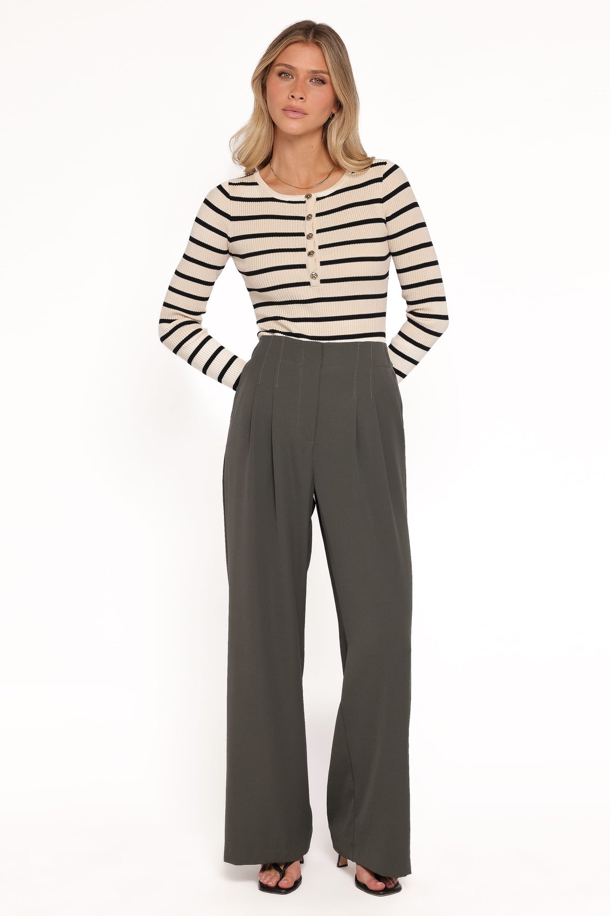 Petal and Pup USA BOTTOMS Hayden Pleated Wide Leg Pant - Dark Olive
