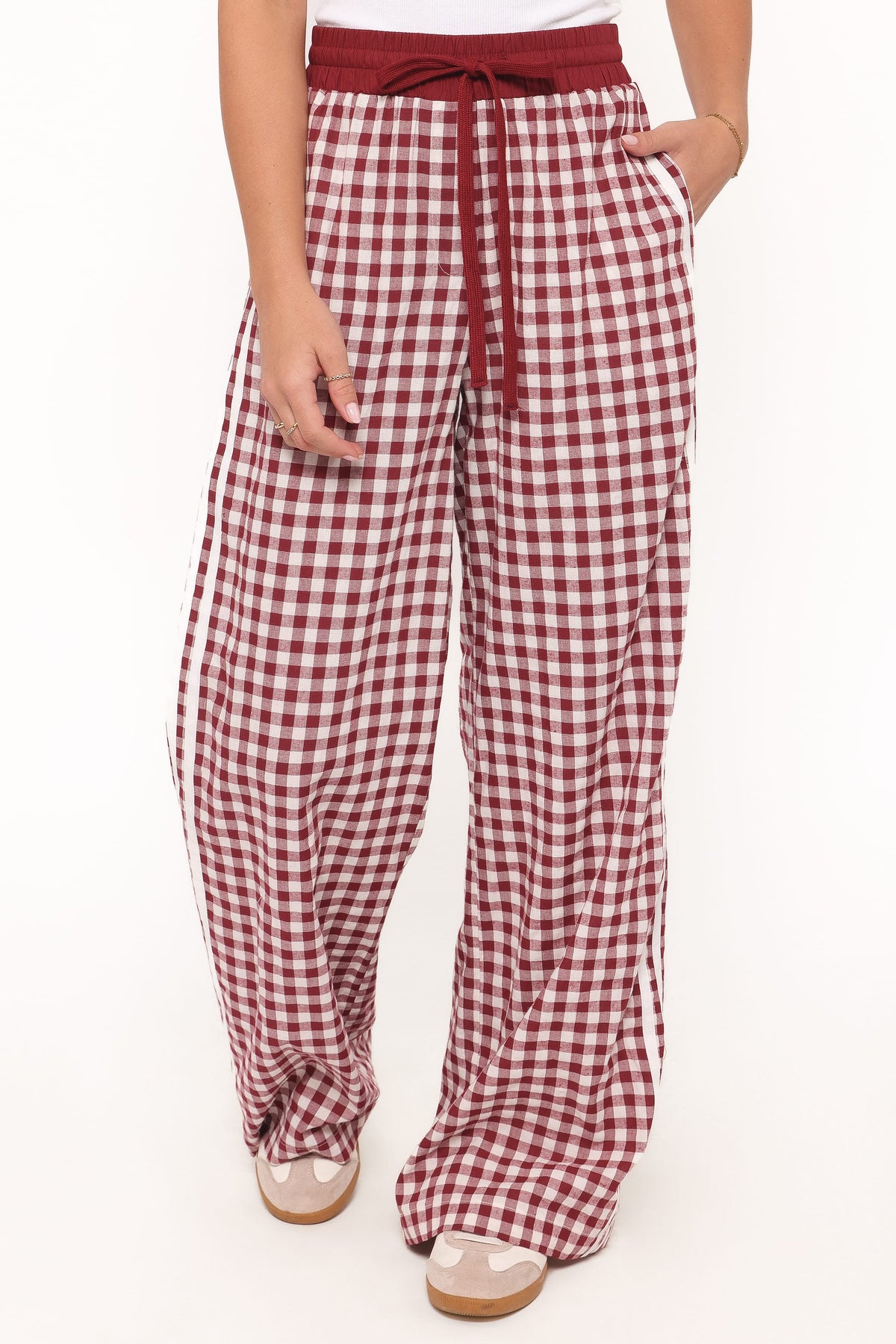 Petal and Pup USA BOTTOMS Lawson Track Pants - Burgundy Gingham