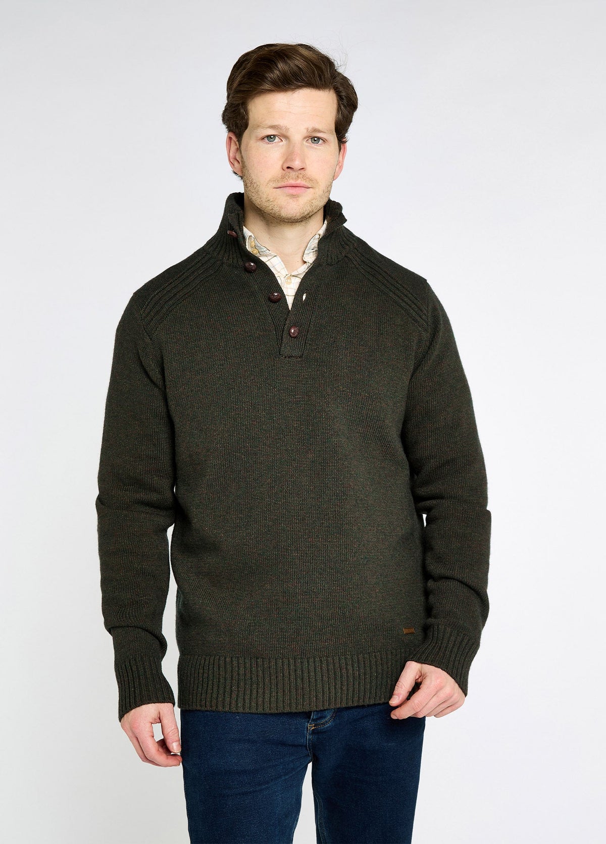 Men's Button-Front Sweater with Rayon Blend and Textured Knit, Olive