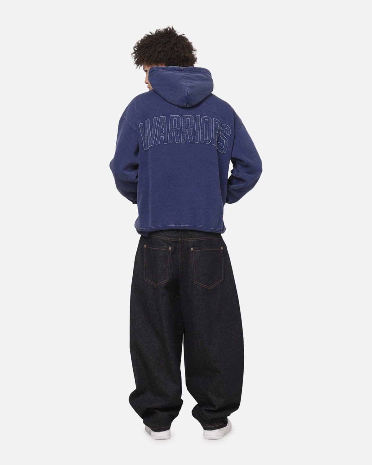 Blue Embroidered Athletic Hoodie with Adjustable Drawstring Hood and Kangaroo Pocket