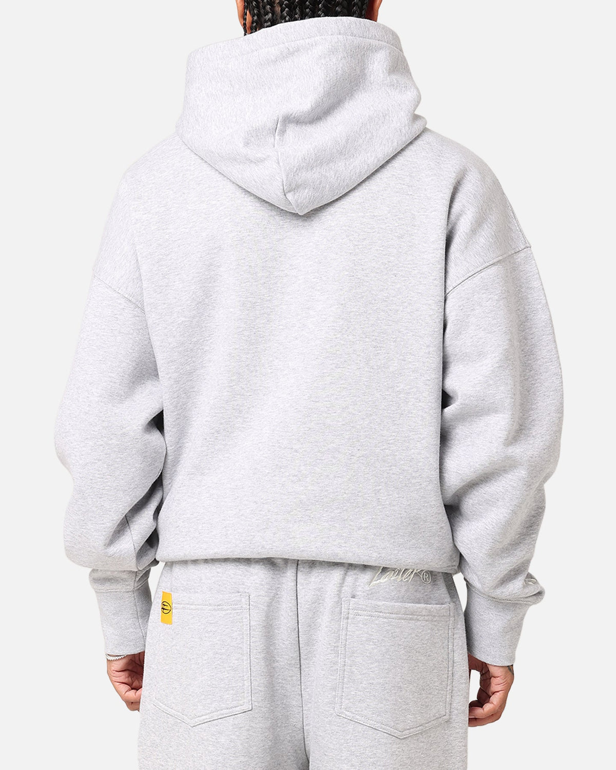 Hooded Sweatshirt with Printed Graphics and Embroidered Sleeve Accents, Gray Marle