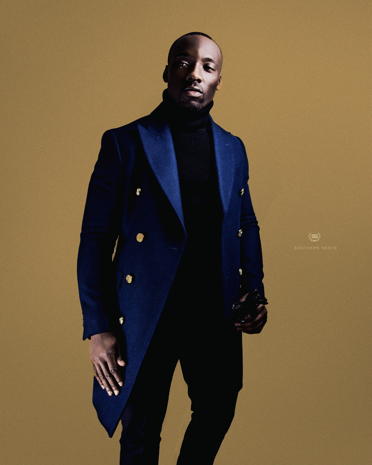 Southern Gents Double Breasted Coat - Navy + Gold