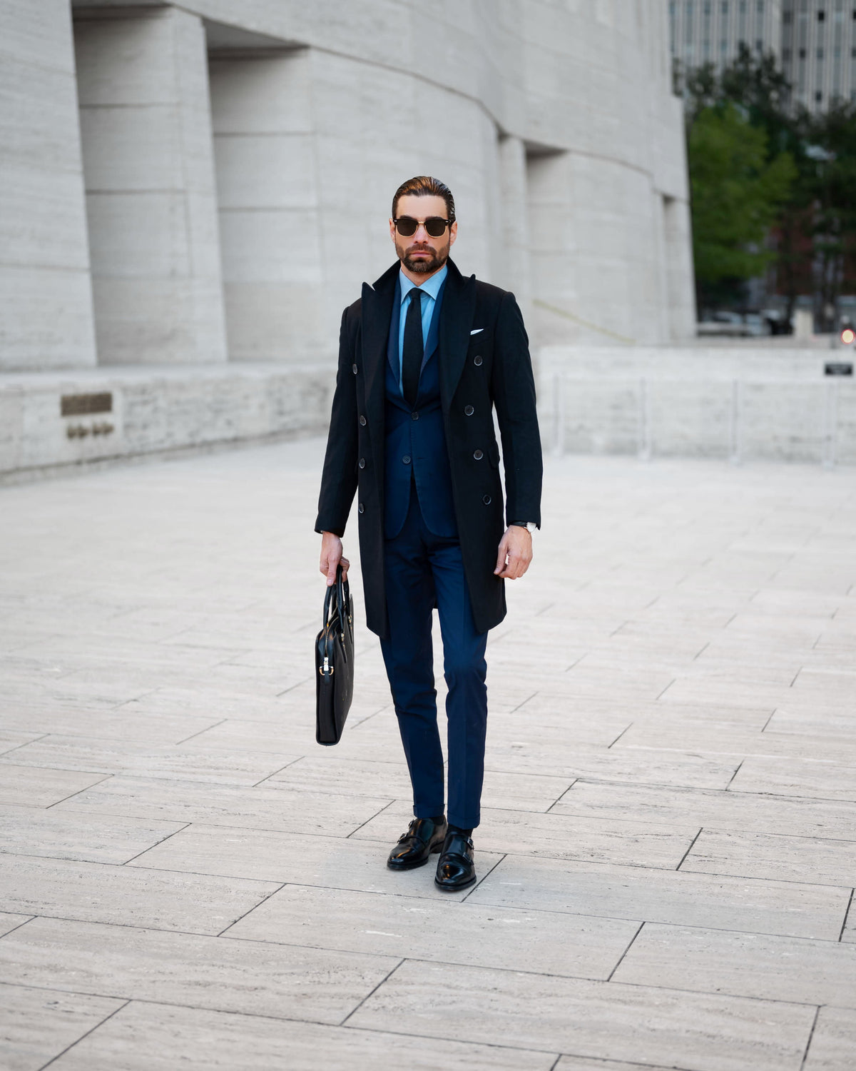 Southern Gents Double Breasted Men's Coat - Black