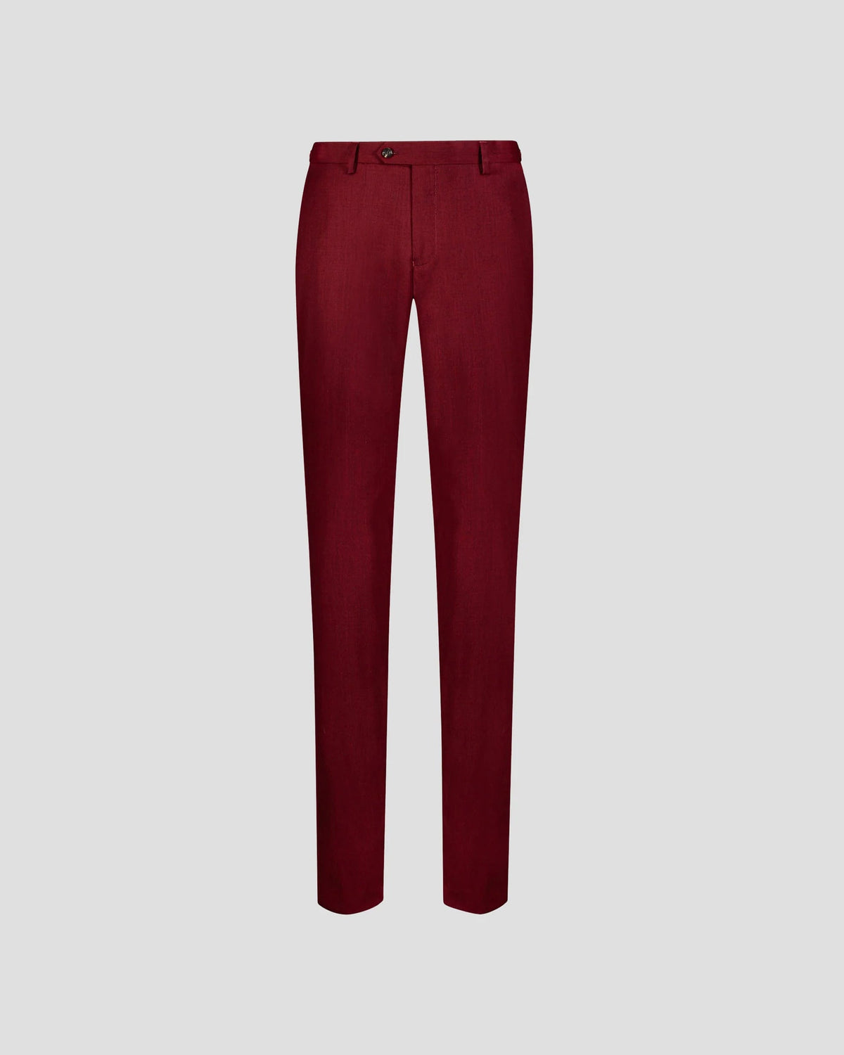 Mens Burgundy Straight Leg Trousers with Button Closure and Belt Loops