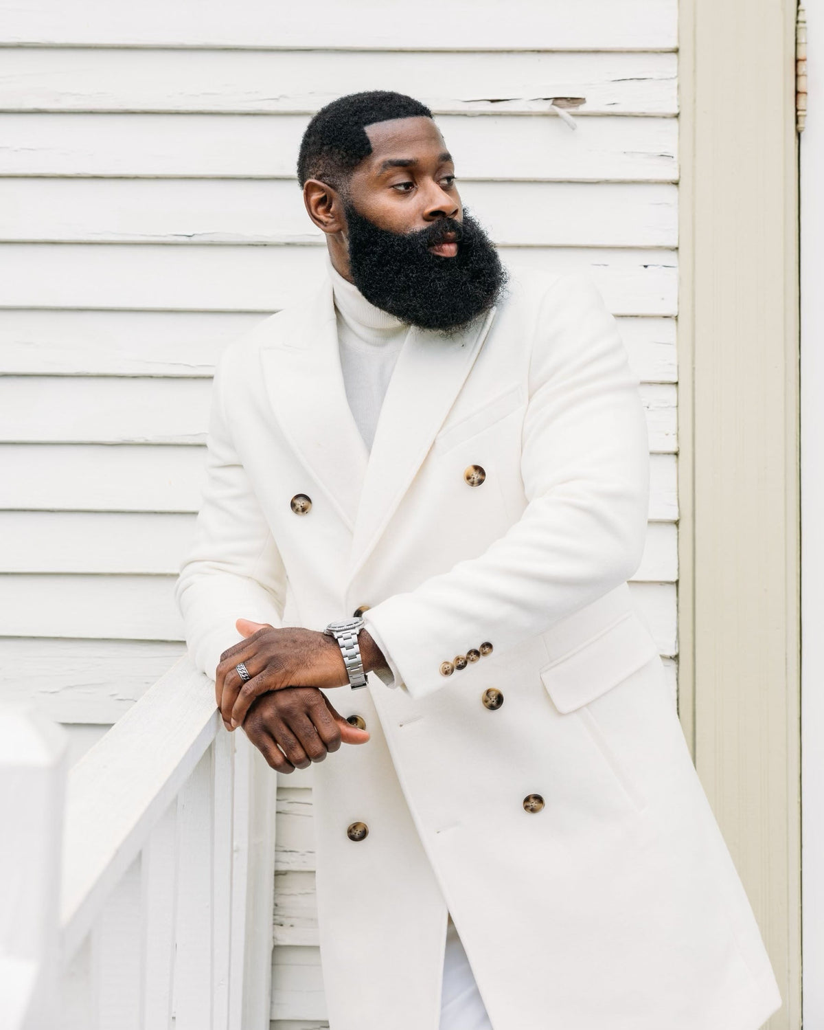 Double Breasted Overcoat in Ivory for Fall and Winter Wear