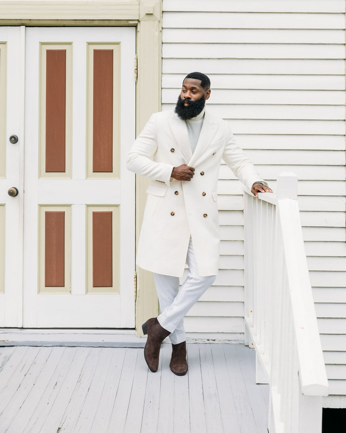 Double Breasted Overcoat in Ivory for Fall and Winter Wear