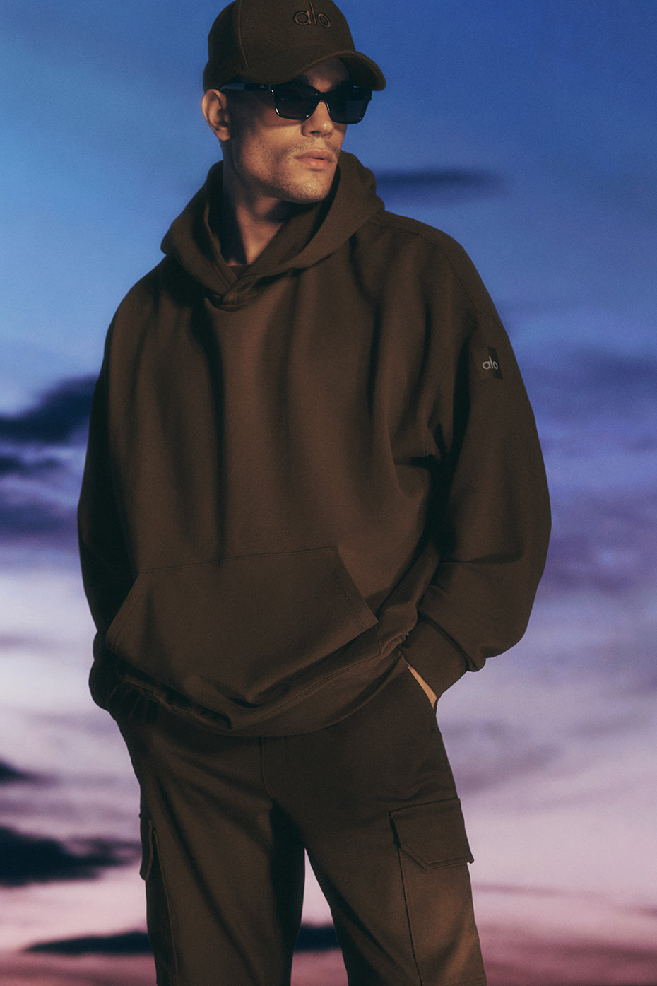 Cotton Blend Pullover Hoodie with Dropped Shoulders and Kangaroo Pocket