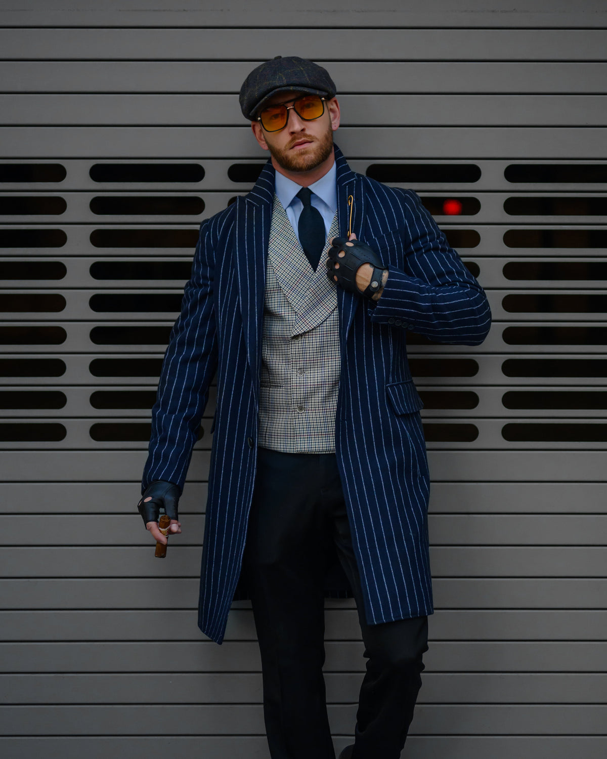 Men's Pinstripe Overcoat with Single Breasted Design and Tailored Fit