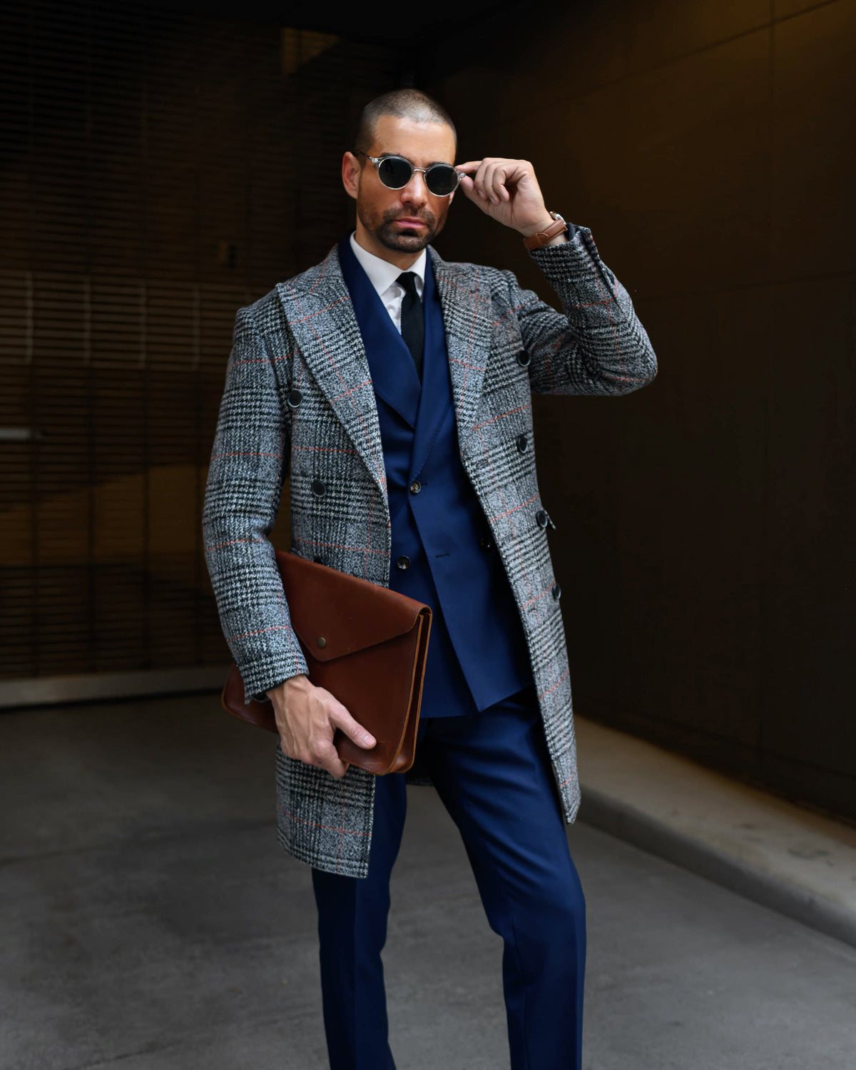Southern Gents Doublebreasted Grey Plaid Coat and Doublebreasted Navy Suit 
