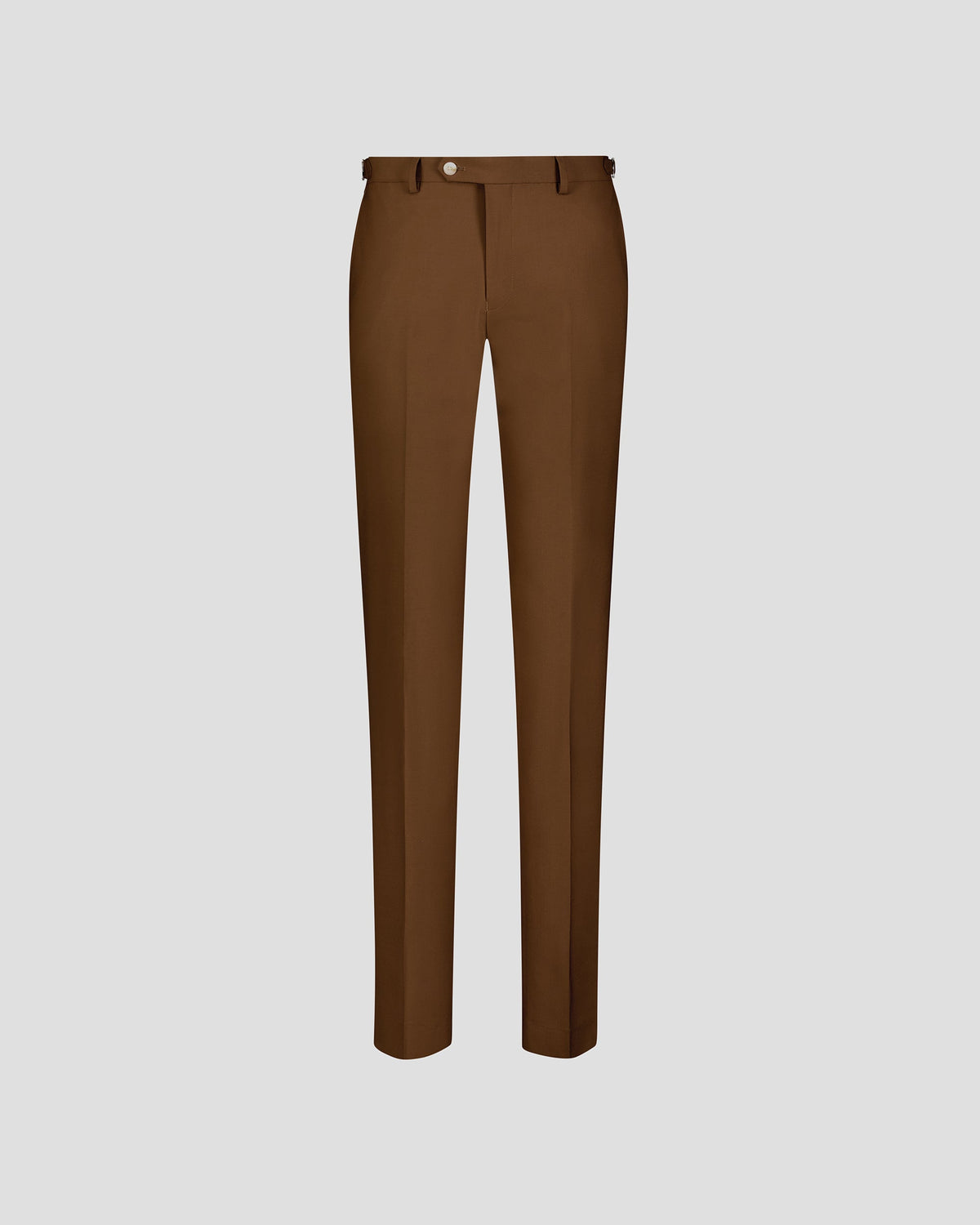 Mens Brown Straight Leg Trousers with Button Closure and Belt Loops