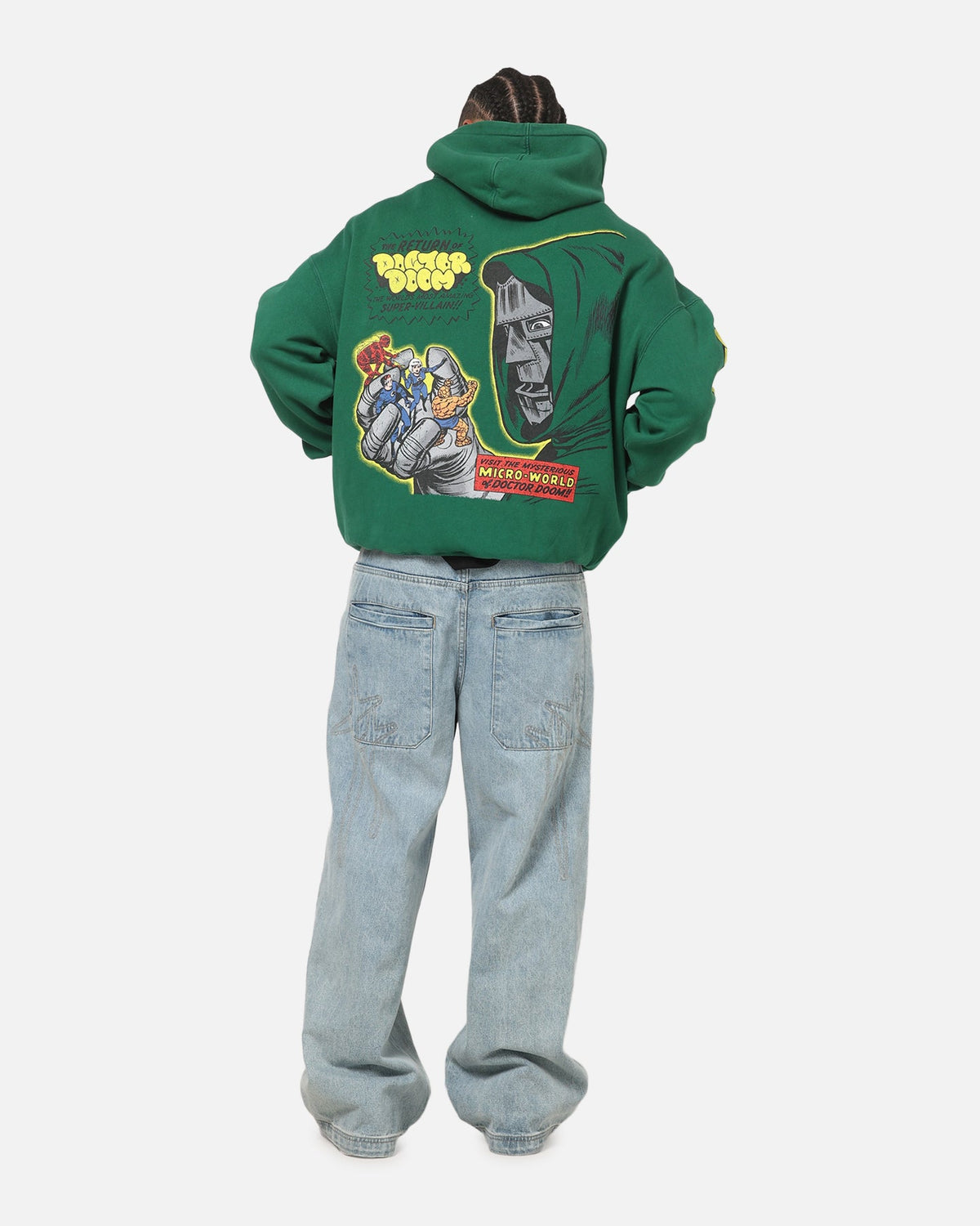 Printed Graphic Pullover Hoodie with Dropped Shoulders and Kangaroo Pocket, Forest Green