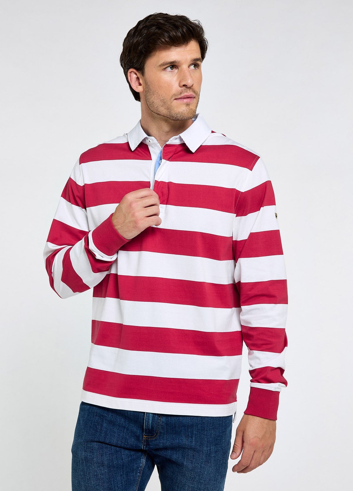 Striped Cotton Rugby Top with Jersey Knit Collar