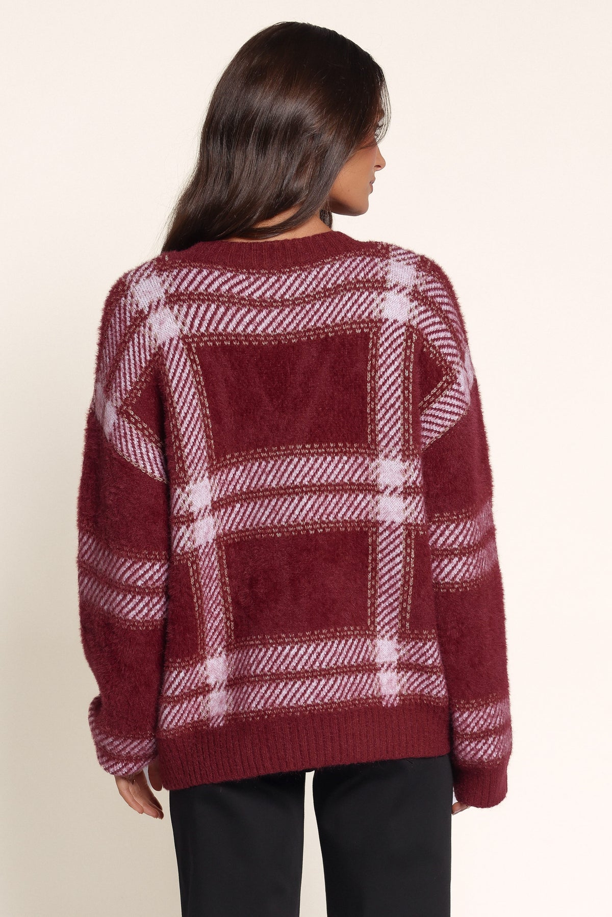 KNITWEAR Florida Sweater - Burgundy Check