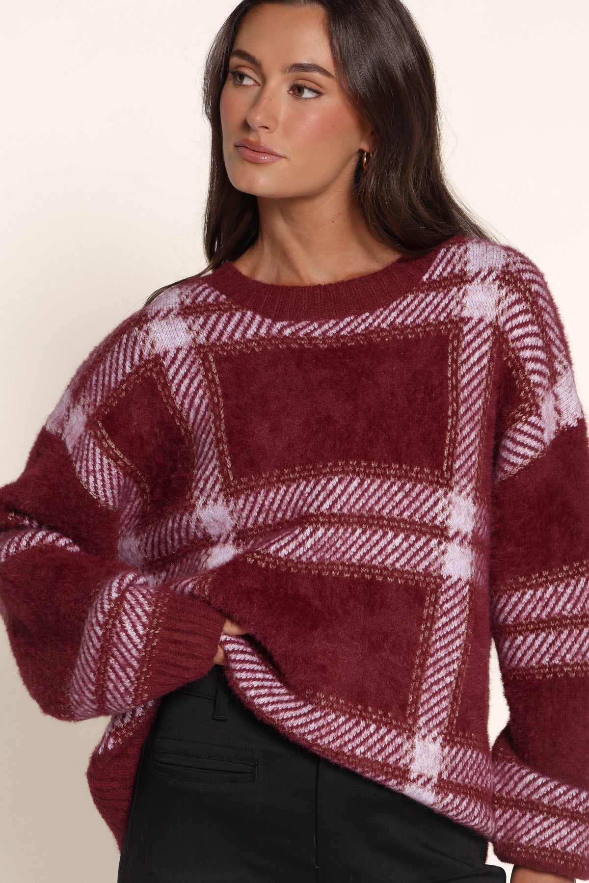 KNITWEAR Florida Sweater - Burgundy Check