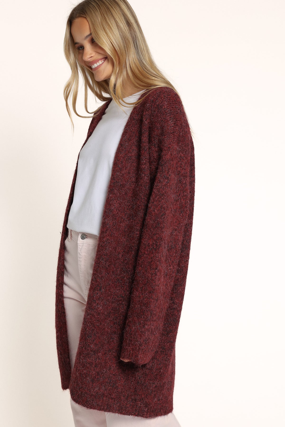 KNITWEAR Freya Long Line Cardigan - Burgundy