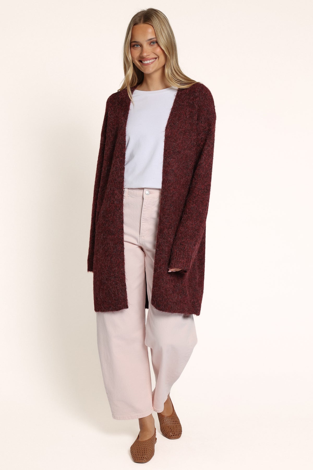 KNITWEAR Freya Long Line Cardigan - Burgundy