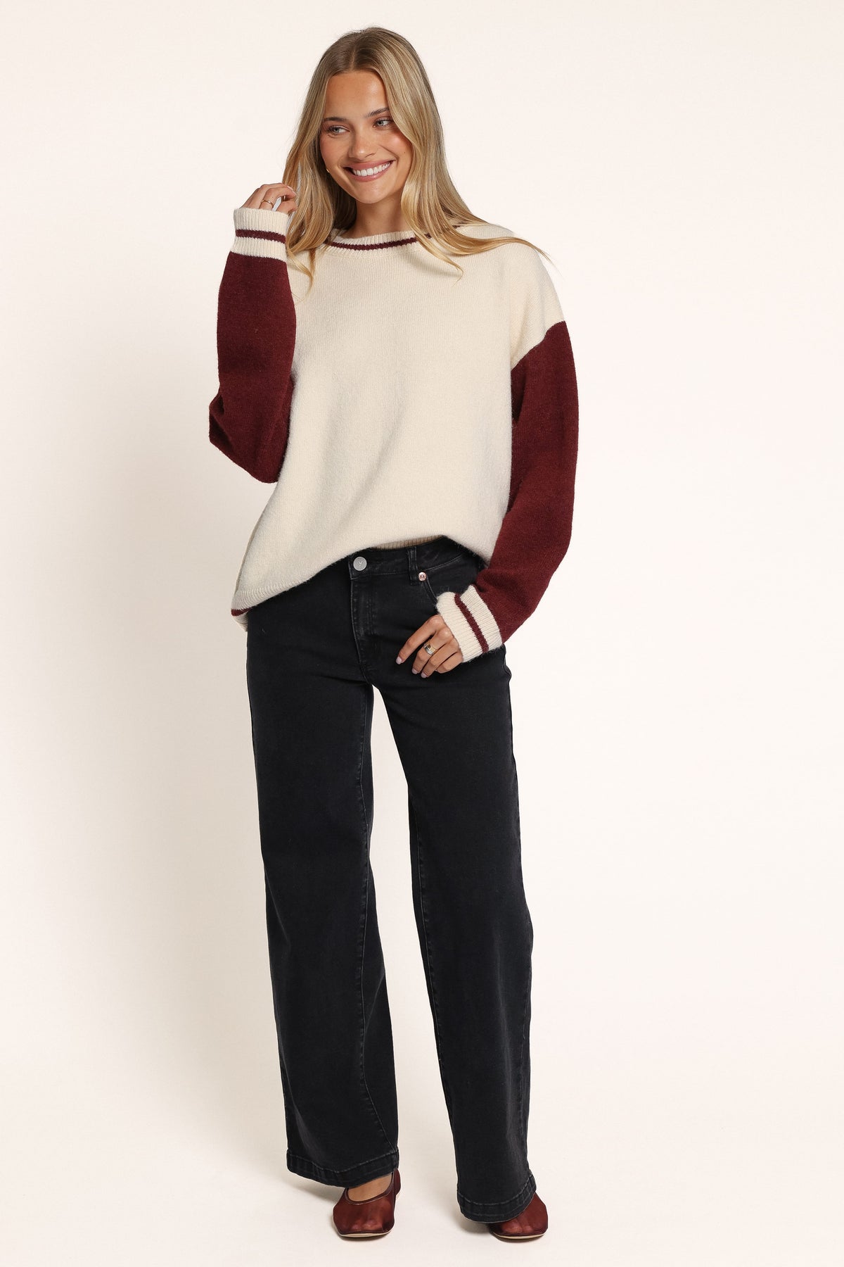 KNITWEAR Lainey Color Block Sweater - Cream