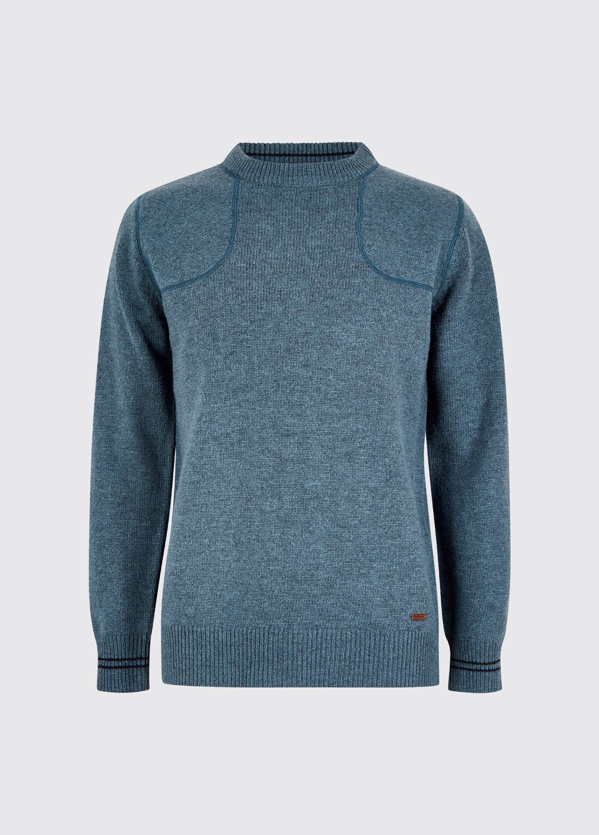 Wool Blend Crewneck Sweater with Military-Inspired Shoulder Detail and Contrast Tipping