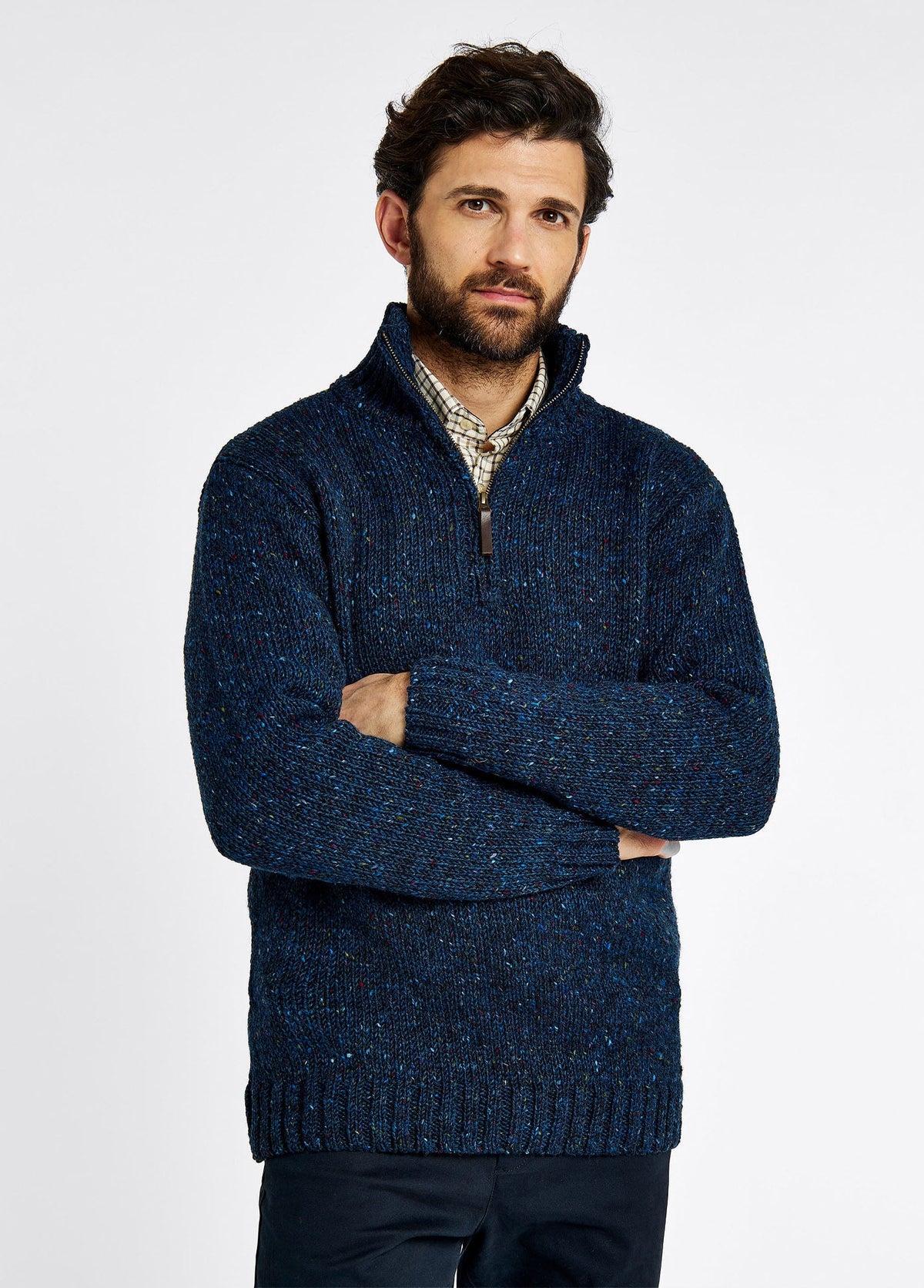 Men's Chunky Knit Wool Sweater with Flecked Texture, Cold Weather