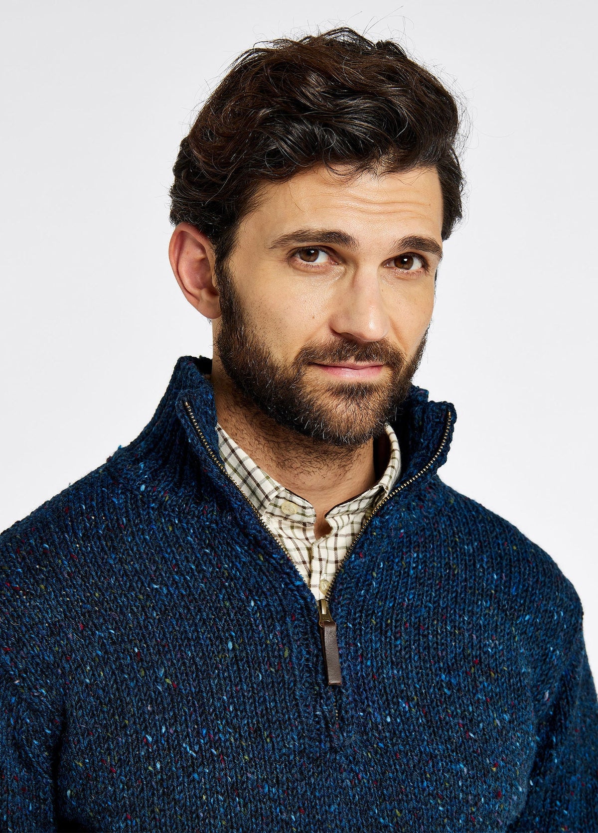 Men's Chunky Knit Wool Sweater with Flecked Texture, Cold Weather