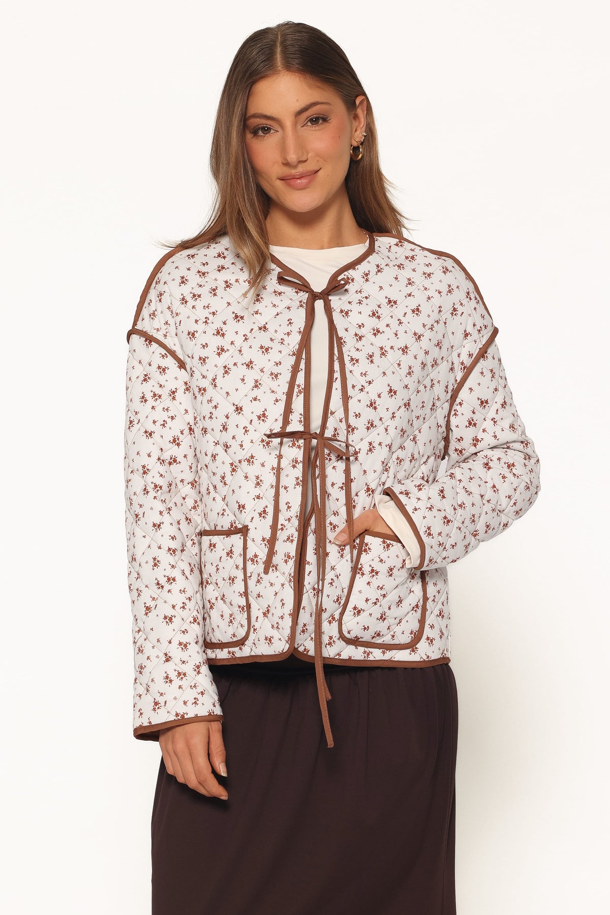 OUTERWEAR Cindie Quilted Jacket - Brown Ditsy Floral
