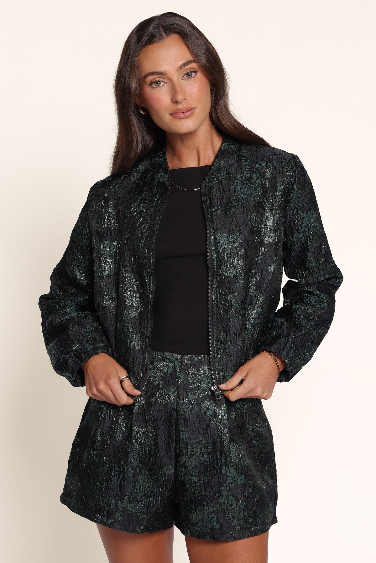 OUTERWEAR Jessie Bomber Jacket - Emerald Brocade