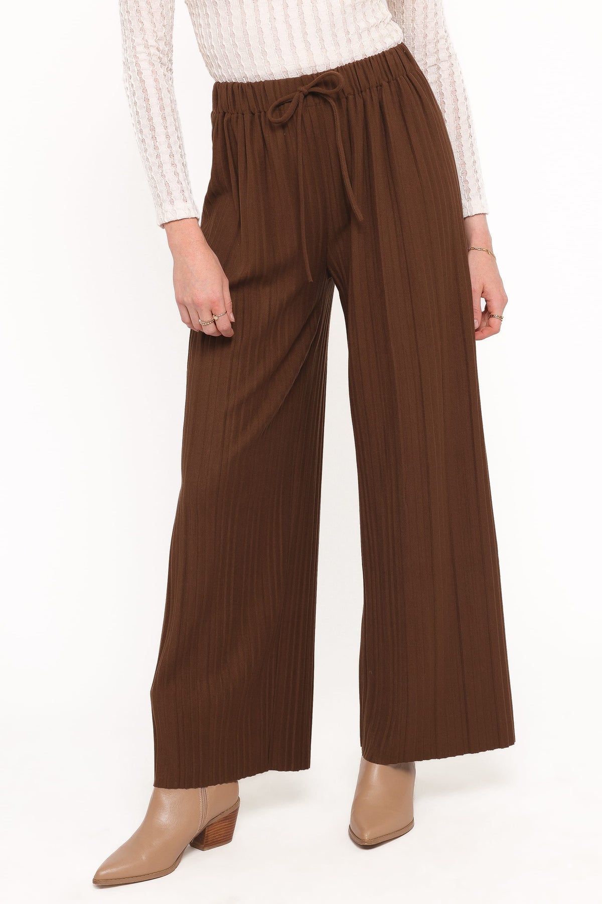 Petal and Pup USA BOTTOMS Davis Pleated Knit Pant - Brown
