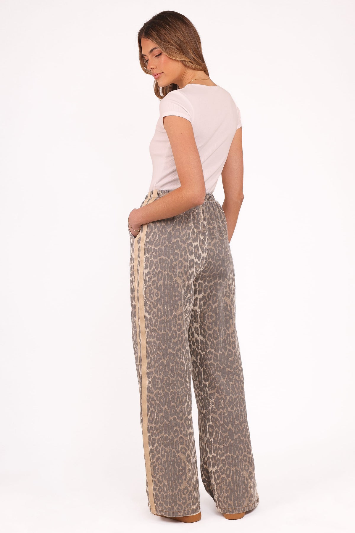 Petal and Pup USA BOTTOMS Fletcher Denim Racer Pants - Leopard