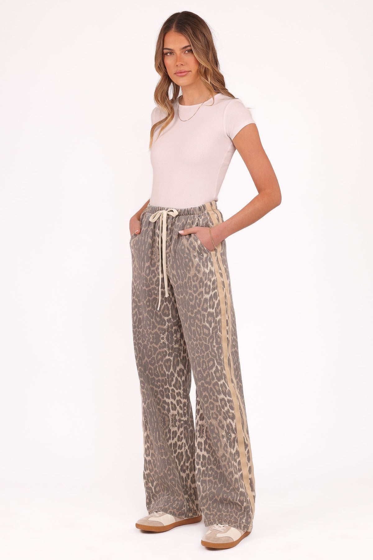 Petal and Pup USA BOTTOMS Fletcher Denim Racer Pants - Leopard