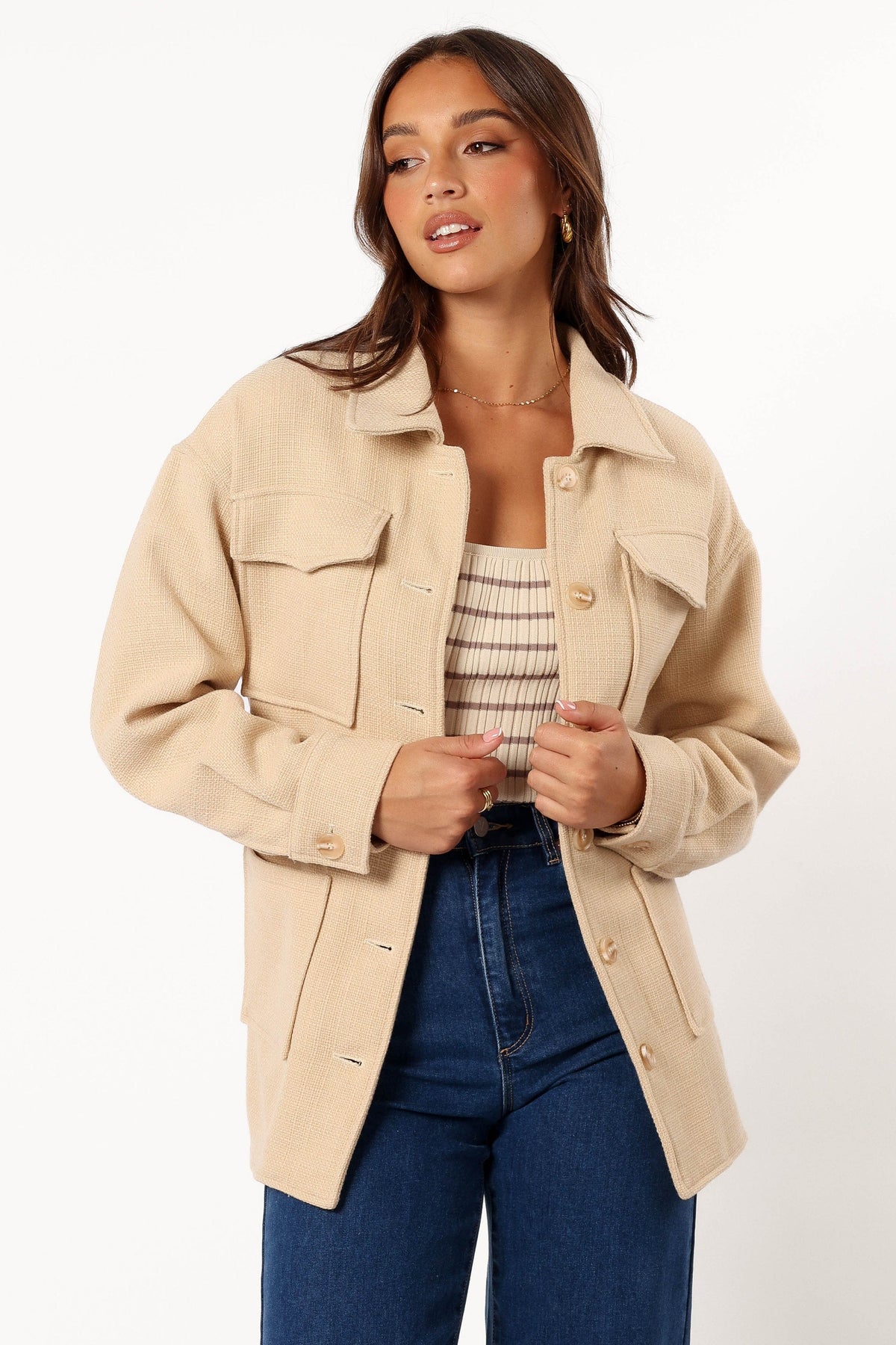 Petal and Pup USA OUTERWEAR Arlow Tie Front Shacket - Cream