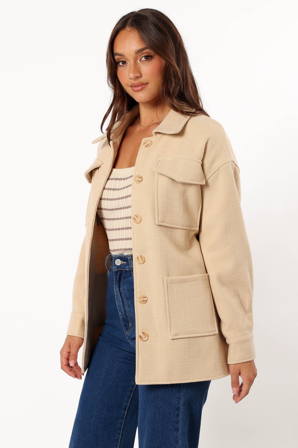 Petal and Pup USA OUTERWEAR Arlow Tie Front Shacket - Cream