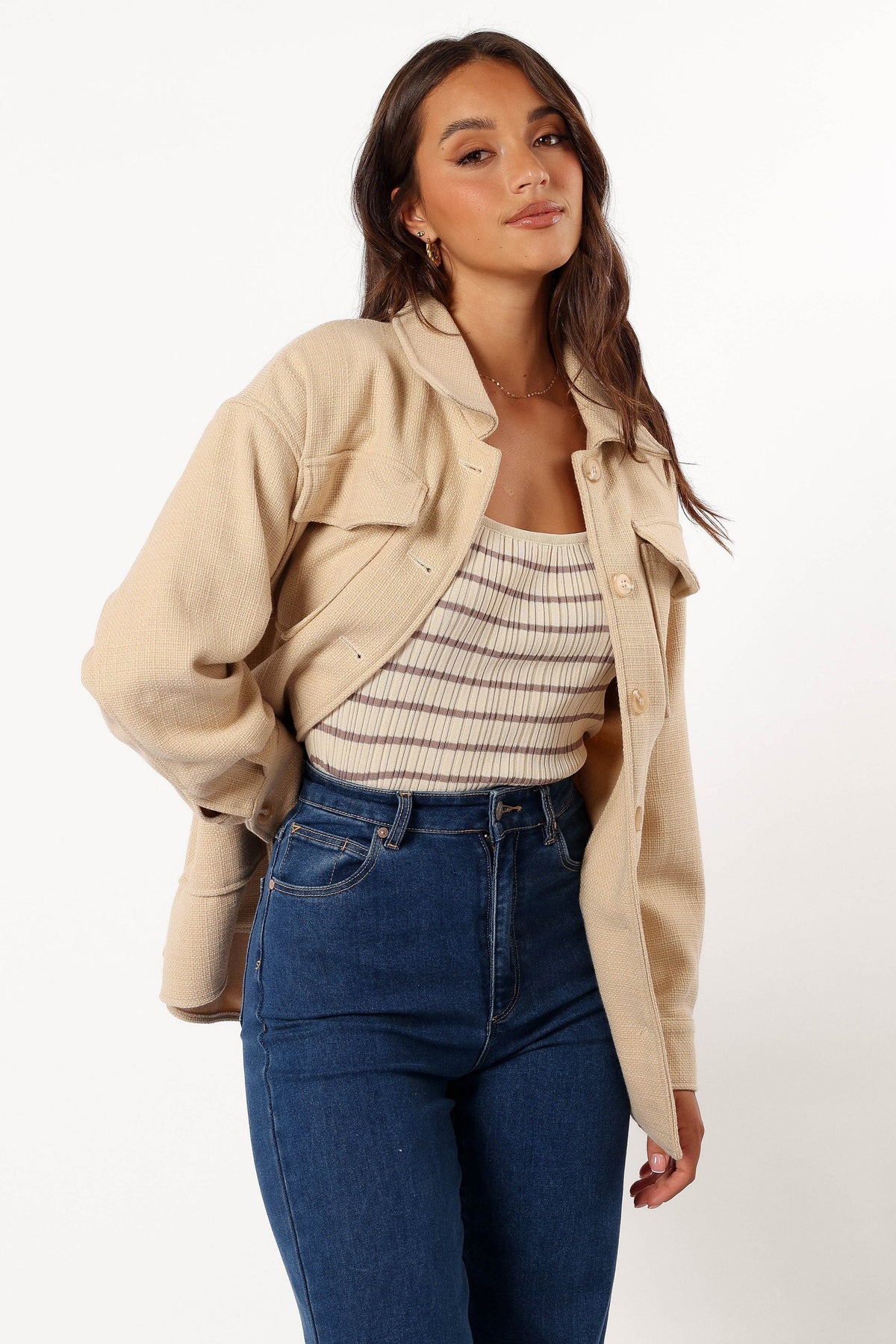 Petal and Pup USA OUTERWEAR Arlow Tie Front Shacket - Cream